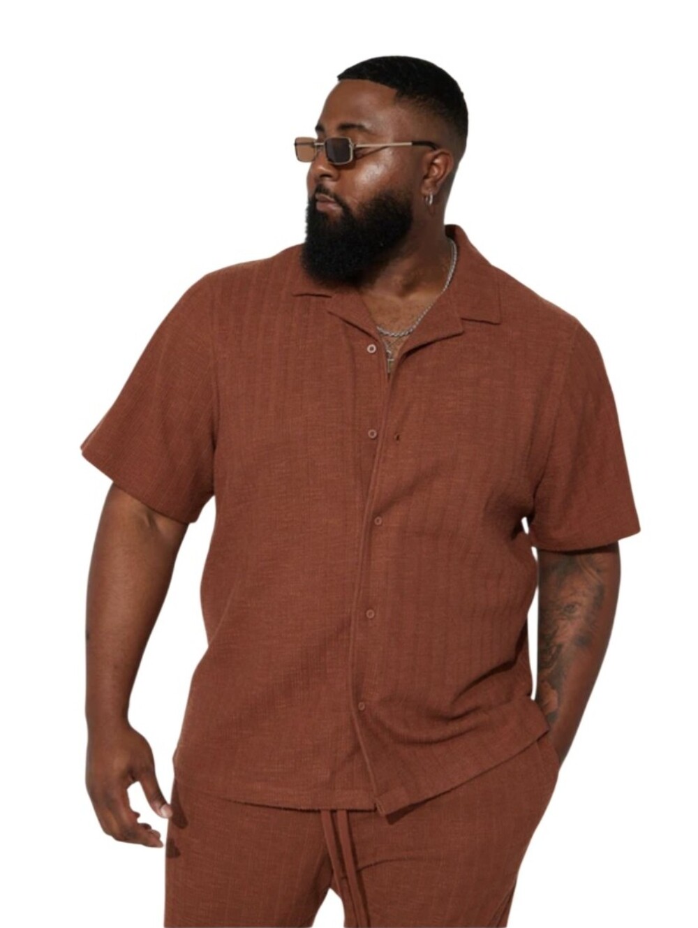 #A141 Synrgy  Men's Short Sleeve Camp Collar Shirt in Rust